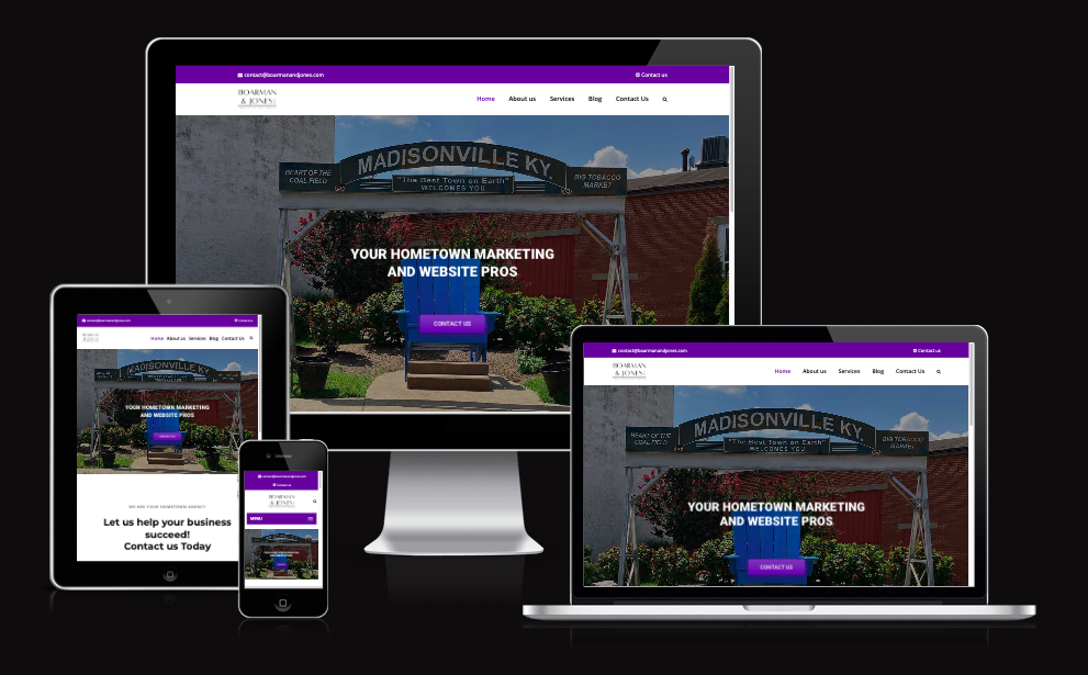 www.boarmanandjones.com website on a desktop, laptop, tablet, and phone screen to show mobile first view